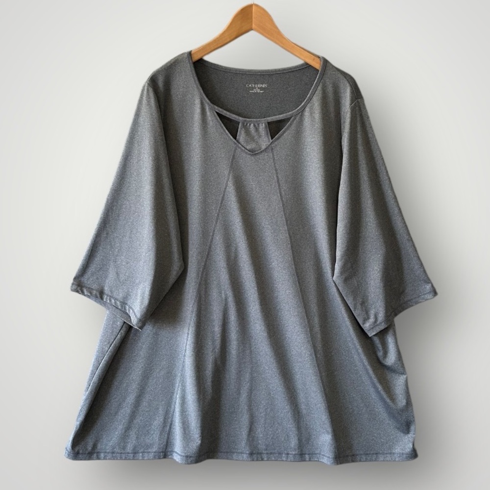 Catherines Gray V-Neck Dolman Sleeve Tunic Top